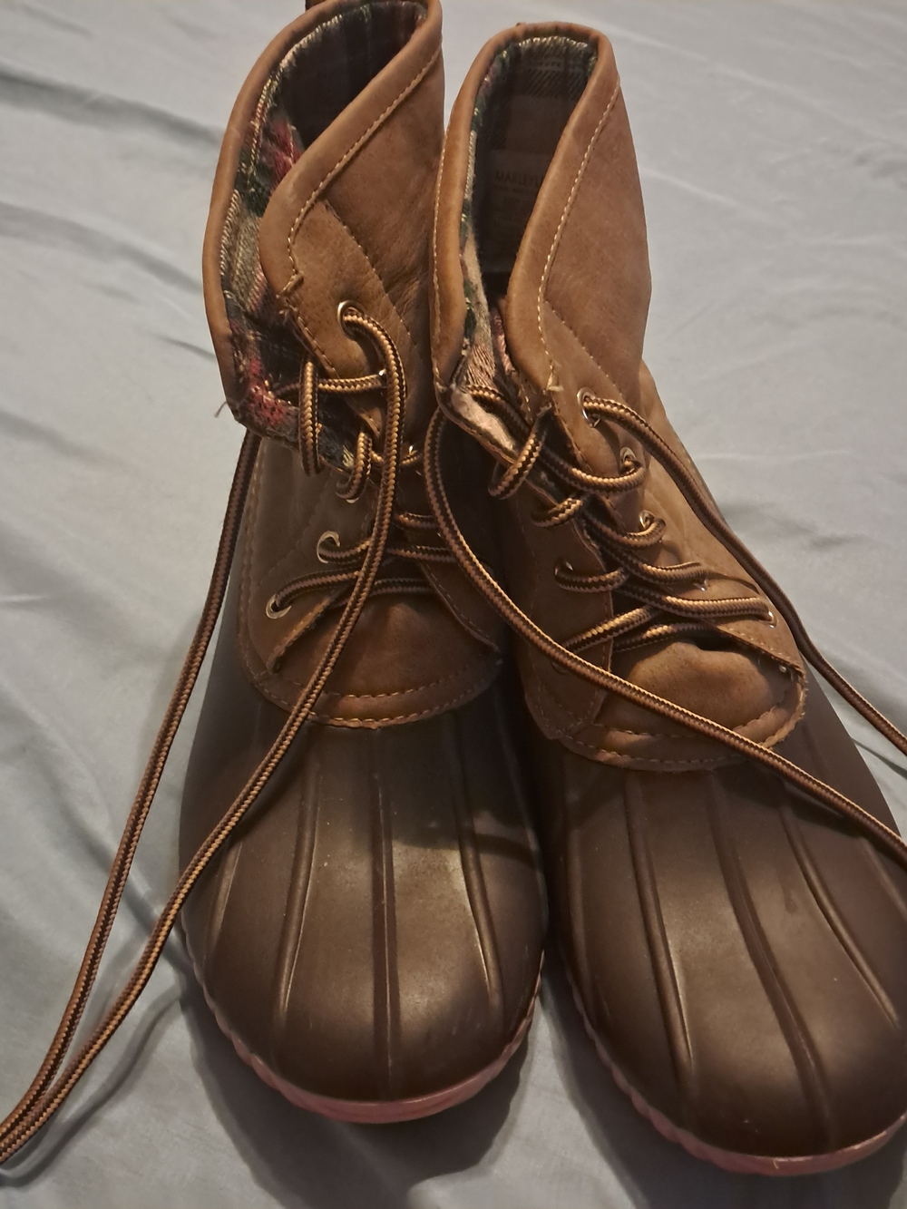 Brown Waterproof Lace-Up Duck Boots for Women